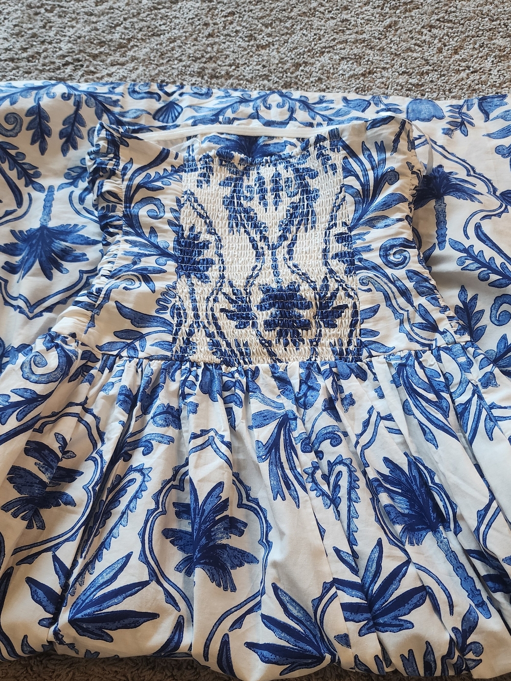 Strapless White Maxi Dress with Blue Floral Print - Picture 2 of 4